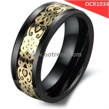 Hot sale black ceramic rings inlay yellow carbon fiber