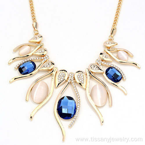 Fashion Gold Women Opal Rhinestone Statement Necklace