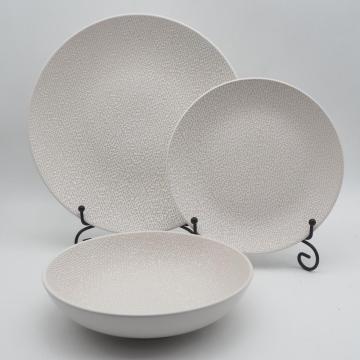 White Emboss stoneware dinnerware sets,striped stoneware dinnerware set,antique stoneware dinnerware