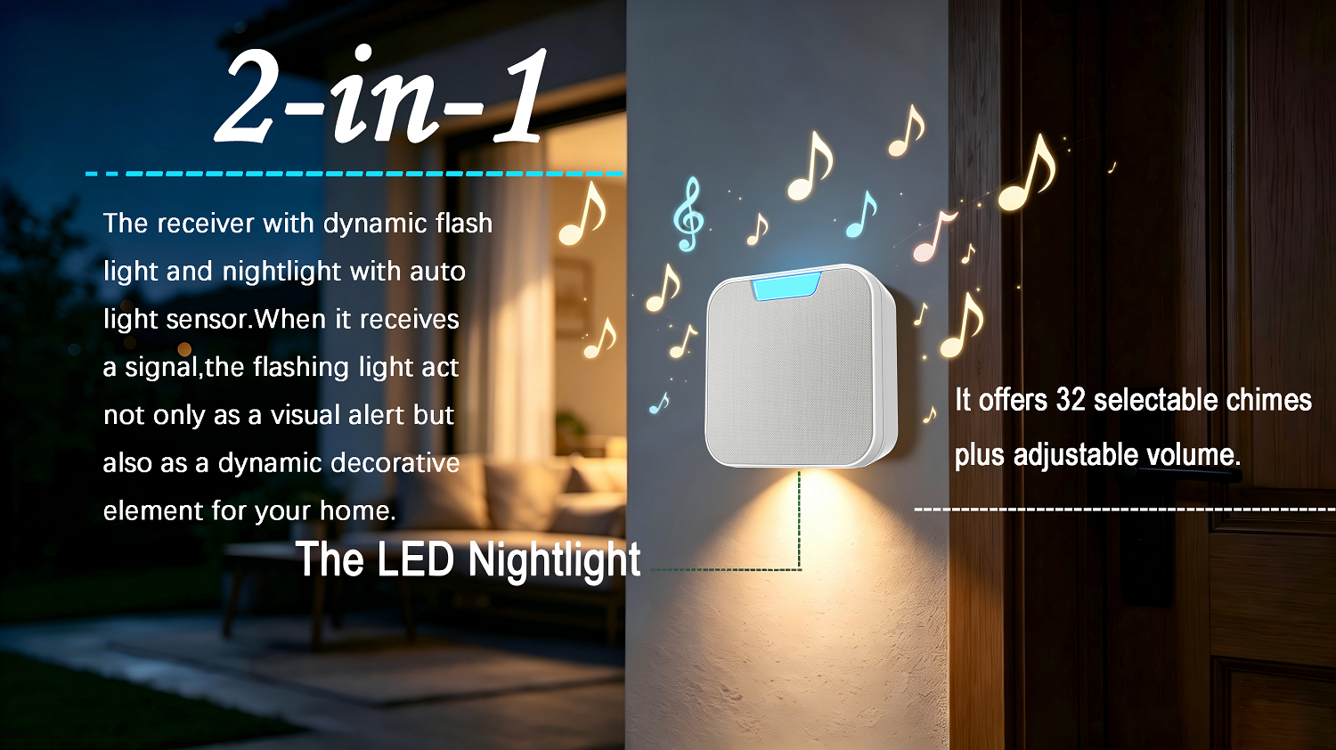 无线门铃夜灯100M远距离 Wireless Door Bell Night Light 100M Long Range