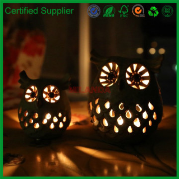 hollow out night owl candle holders