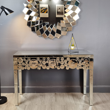 clear mirror and MDF console table