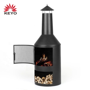 Fire pit outdoor log burner with log store chimenea wood burning fire pit