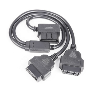 16 Pin Right Angle OBD II Male Connector with Dual 50cm OBD II Female Diagnostic Cable