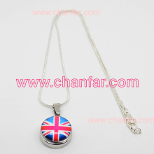 Flag Pattern Glass Button Charms With Chain Necklace For Friend Gift