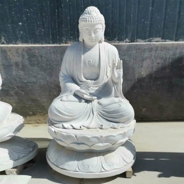 Large religious zen sculpture stone white praying buddha statue