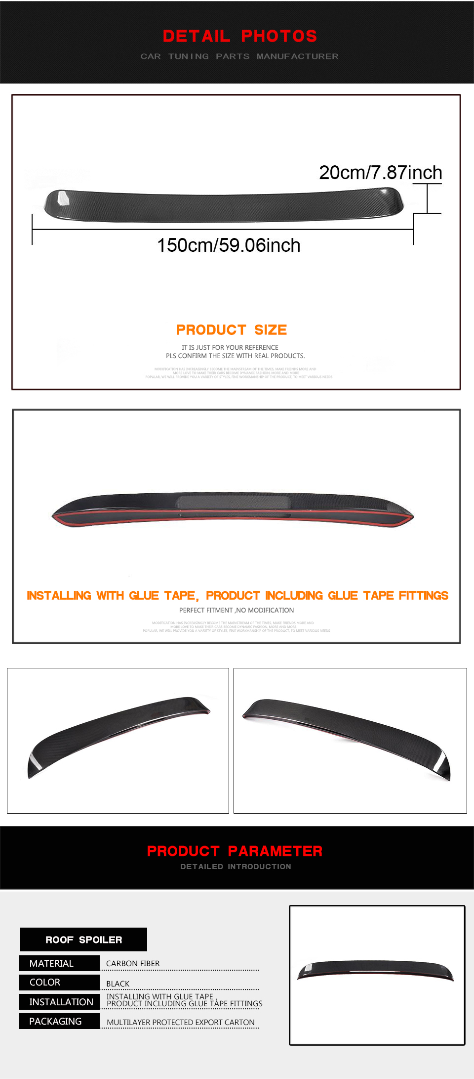 JCSPORTLINE Carbon Fiber W447 Rear Roof Spoiler for Mercedes Benz V Class Vito W447 2016-2018