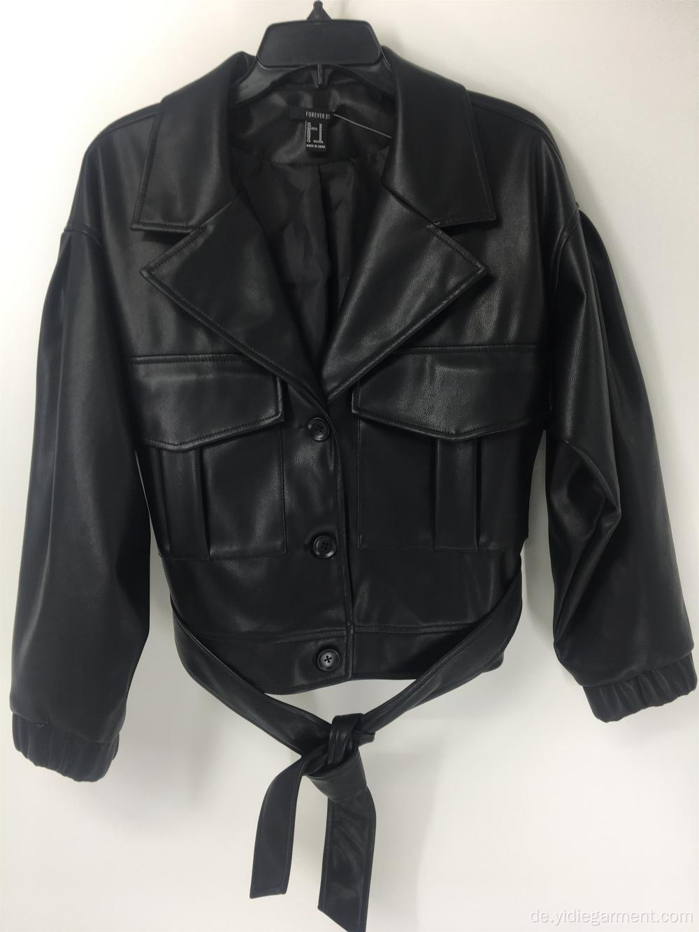 Schwarze PU-Lederjacke für Damen