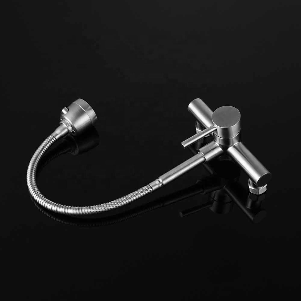 304 stainless steel wall mounted Dual hole 360 swivel flexible kitchen tap mixer nickel brushed sink faucet