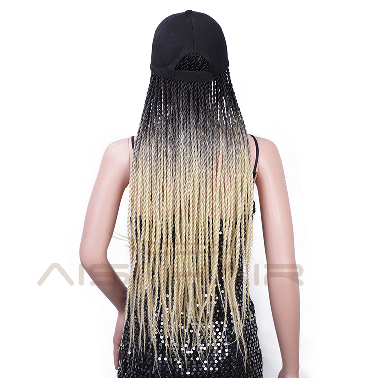 Aisi Hair Top Quality Cheap Vendor Baseball Hat With Long Twist Braiding Hair Extension For Black Women Synthetic Hair Wigs