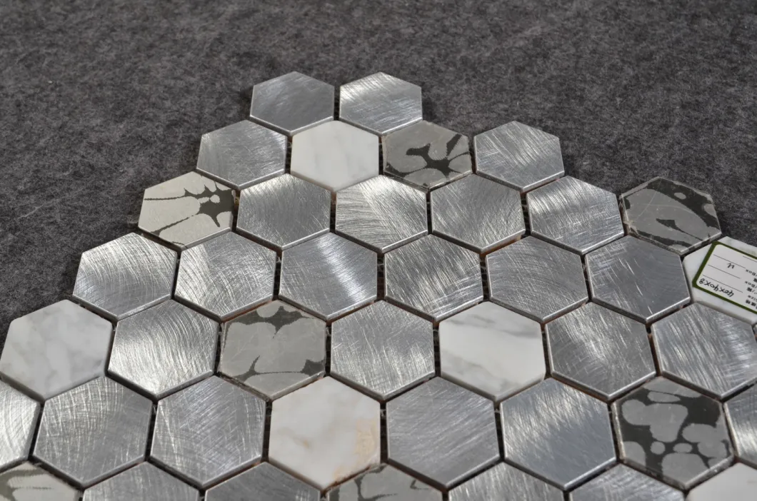 Commercial Shops Decorative Aluminum Mix Marble Mosaic Tile Hexagonal