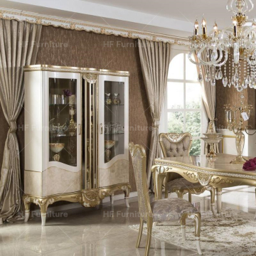Turkish Style White Wine Cabinet - Luxury Solid Wood Dining Room China Cabinet