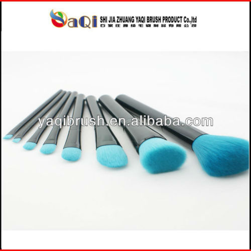 8pcs synthetic hair cosmetic brush set, black handle,blue hair