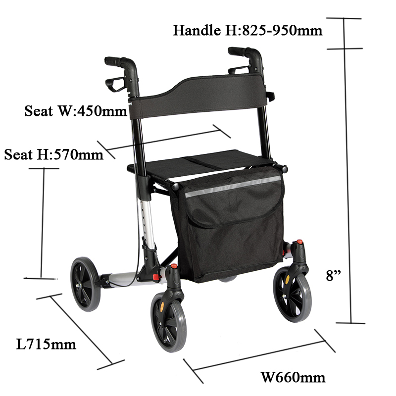 Elderly Sturdy Medical Health Care Deluxe Portable Aluminum Folding Walker Rollator with Seat