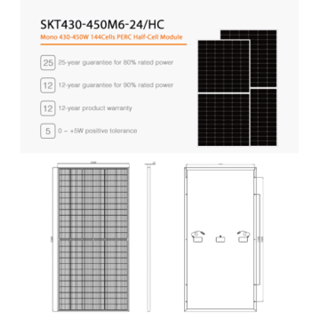 Bifacial 440W Mono Solar Panel 166mm 144Cells