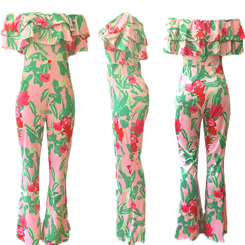 New Arrivals Wholesale Stylish Print One-Shoulder Jumpsuit