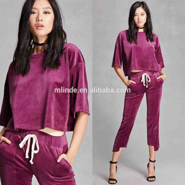 OEM Women Fashion Long Sleeve Crop Tops Boxy Velvet Tops Blouses Latest Designs Tunic Tops