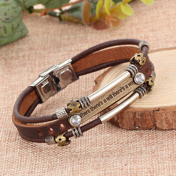 Alloy Rhinestone Handmade Leather Bracelets