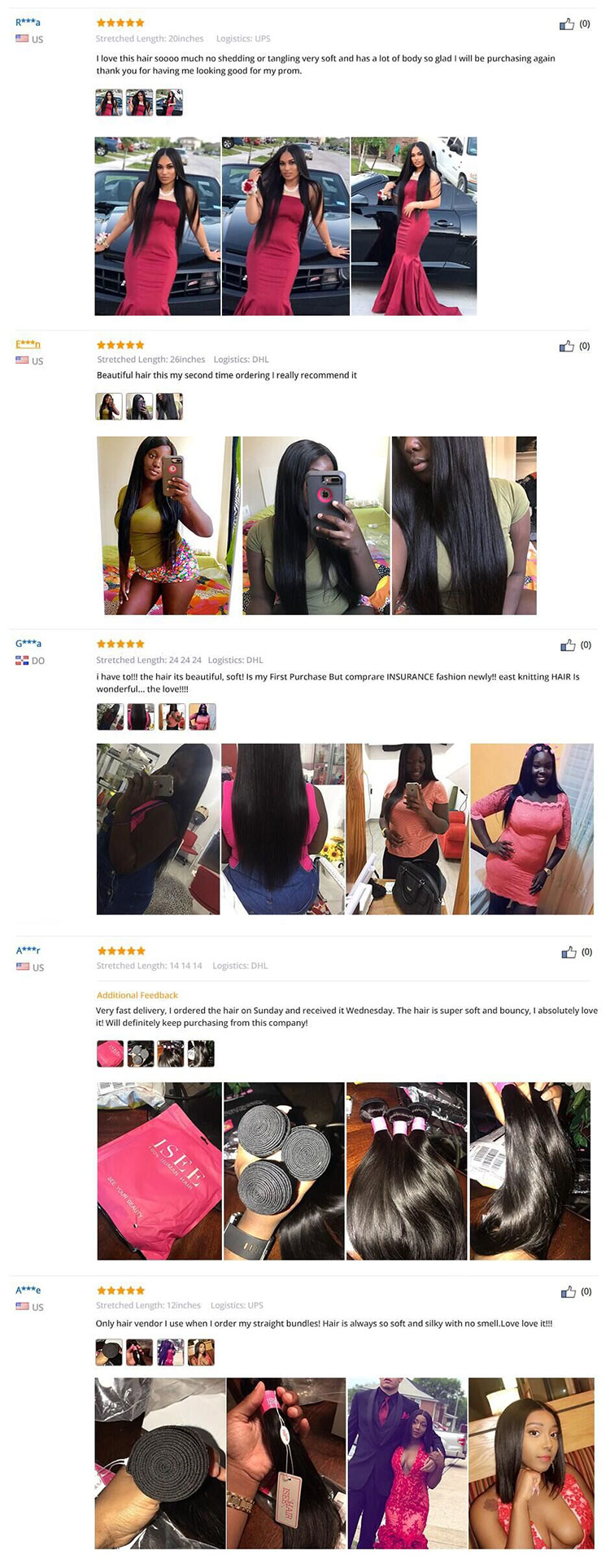 Wholesale Cuticle Aligned Unprocessed Brazilian Hair,  ISEE HAIR High Quality Virgin Human Straight Bundles with closure