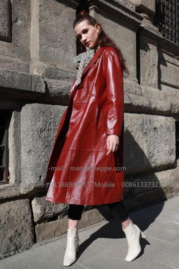 Women  Red Leather Coat