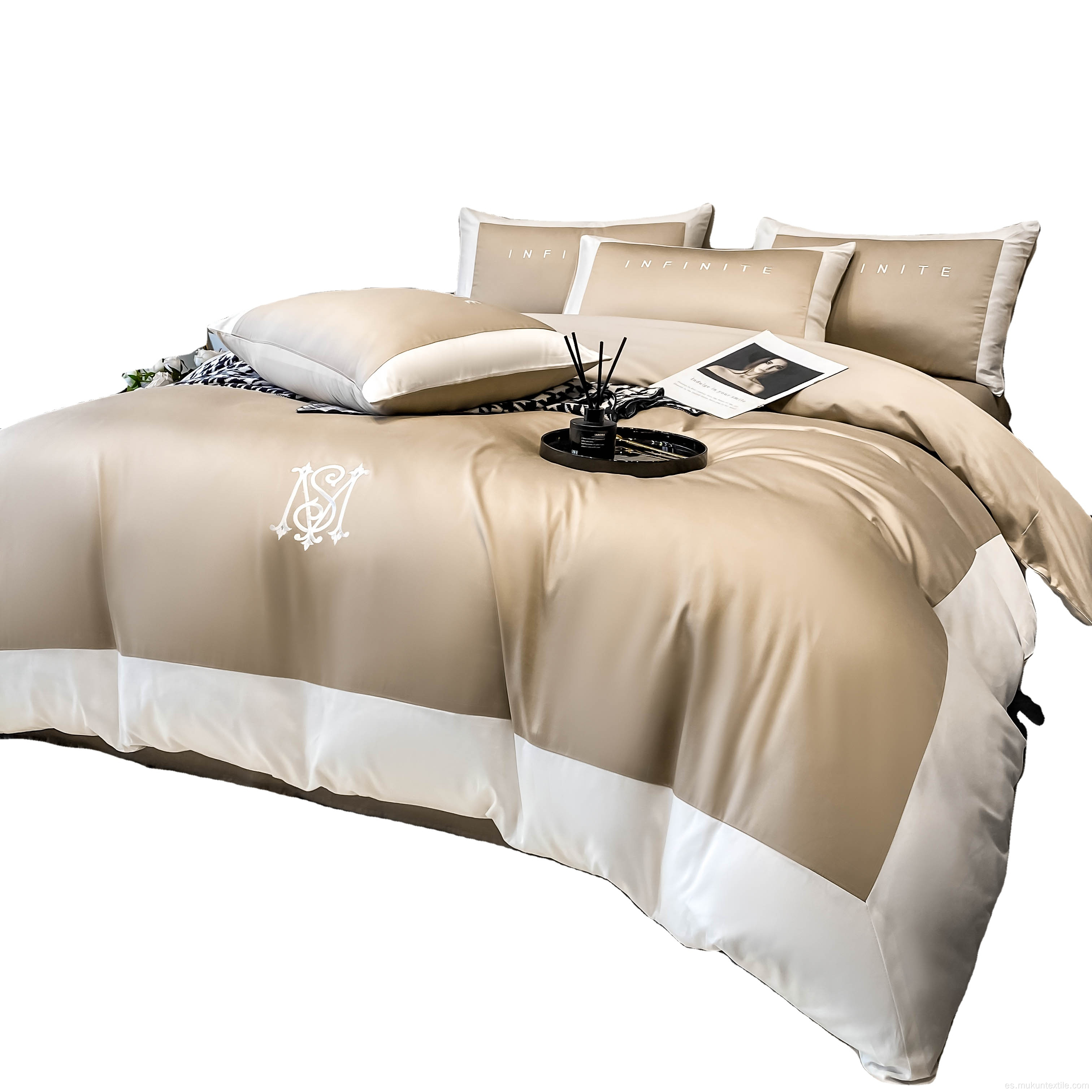 Calidad de bordado edredón king size set de ropa de cama de algodón