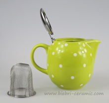 400ml Green Color Glazed Antique Ceramic Teapots Logo Decal Custom With Stanless Steel Tea Infuser