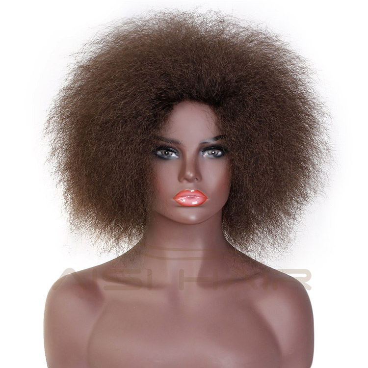 Good Quality Afro Kinky Curly Dark Brown Short Fluffy Hair Synthetic Fiber Cosplay Wigs for Black Women