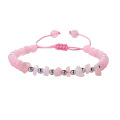 6mm Gemstone Round Beads With Crystal Chips Woven Adjustable Bracelet for Men Women