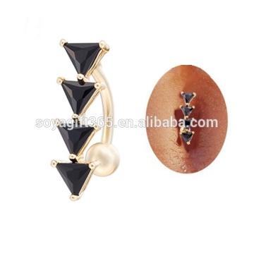 Reverse Gold Plated 4 Triangle Dangle Belly Button Rings Body Piercing Navel Bar