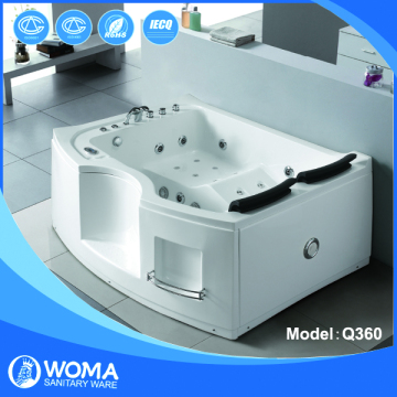 Model Q360 Foshan factory acrylic ja-cuzzi whirlpool massage bathtub,two pillow seat