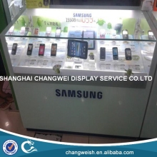 modern cell phone wooden glass display cabinet