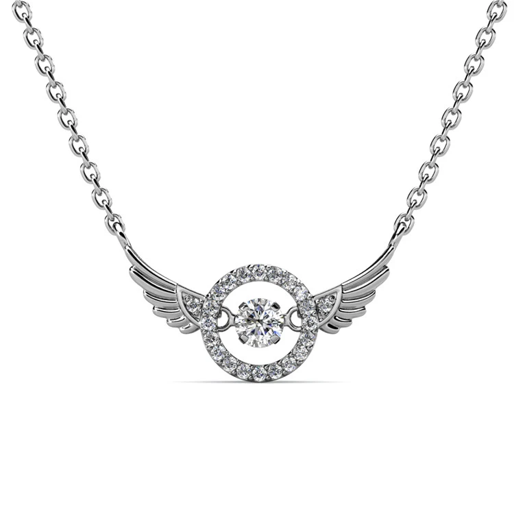 2020 New Arrival Trendy Dancing High Quality Crystal Angel Wing Pendant Necklace for Women