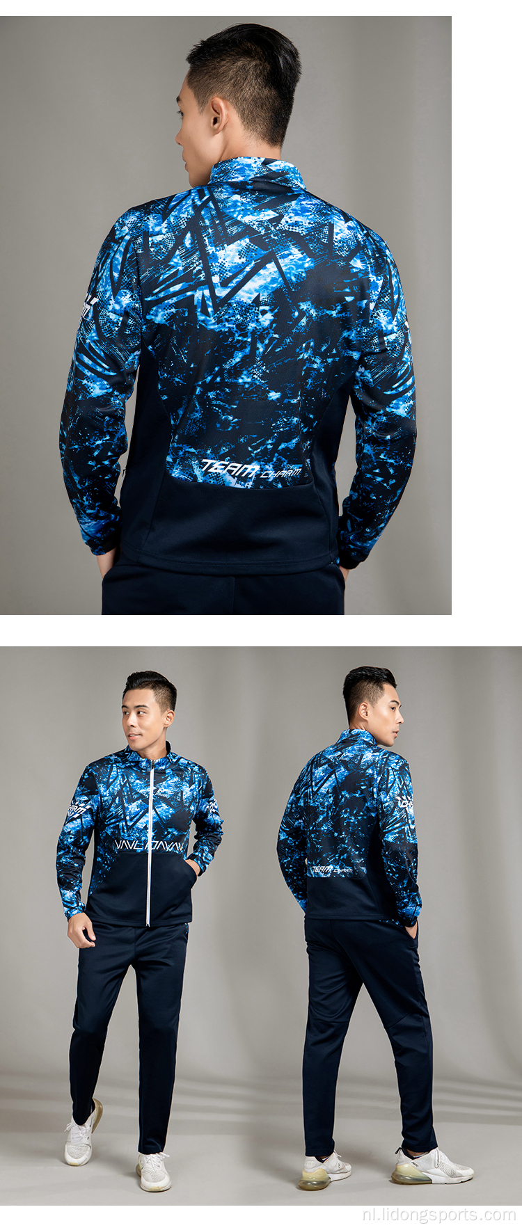 Mode aangepaste print logo Men Sport Polyester tracksuit