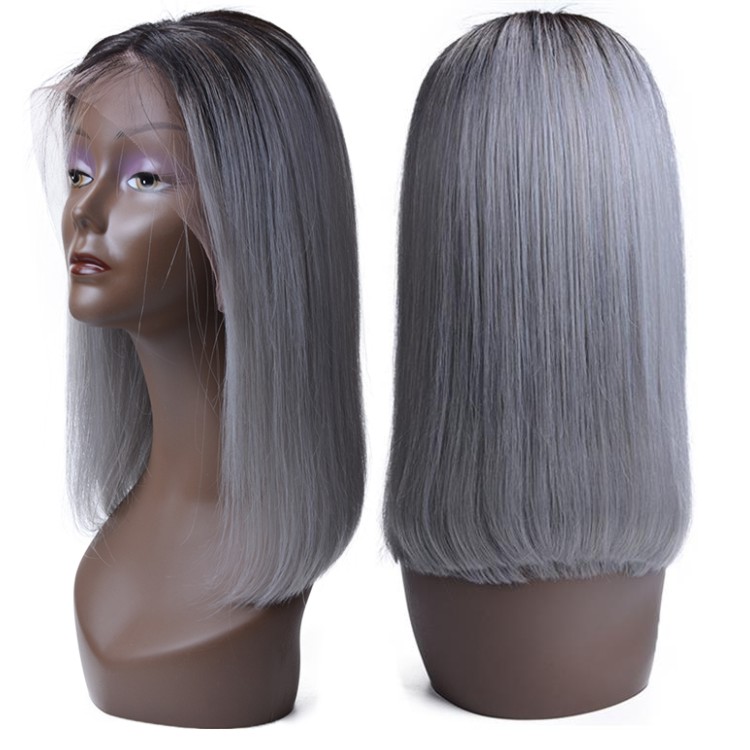 New Arrival Raw Indian Hair Bob Wigs Ombre 1B/Grey Human Hair  Wig Short Straight Lace Front Wig For Black Women