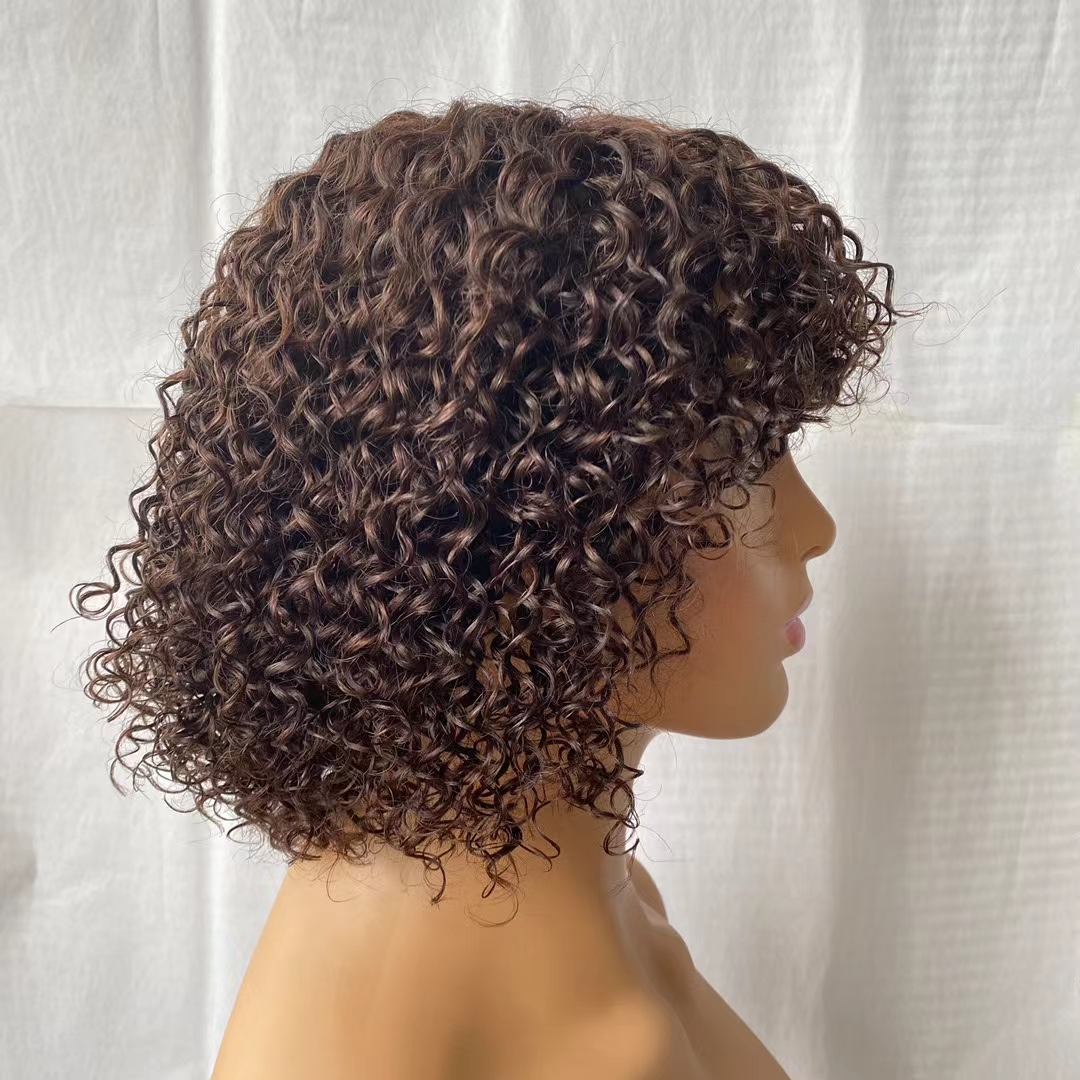 Pixie Cut Short Wigs With Bangs Jerry Curly Deep Water Wave Virgin Brazilian Cuticle Aligned Wig 100% Human Hair Wigs