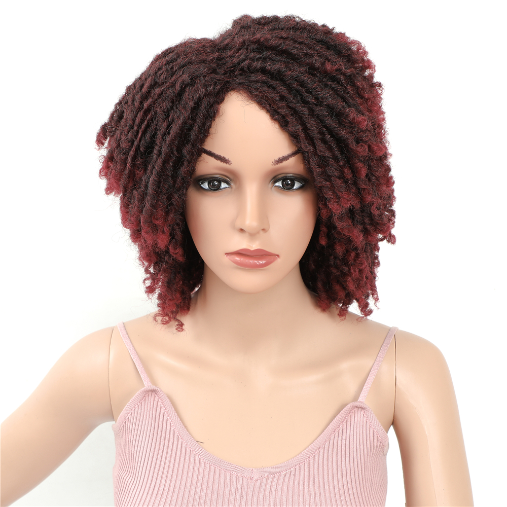 Soft Short Synthetic Wigs For Black Women 14 inch High Temperature Fiber Dreadlock Ombre Burg Crochet Twist Hair