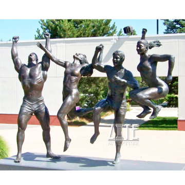 Playground art life size metal figure sculpture bronze man and woman statue