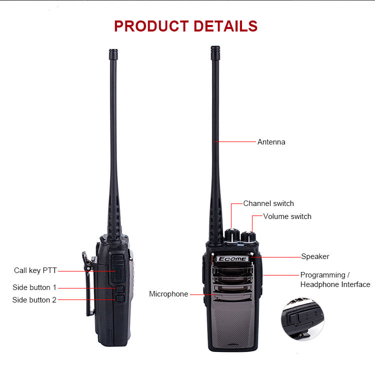 ECOME ET-300 Best Seller 7 vatios interiores Radio Walkie Talkie