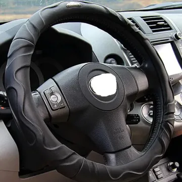 Lambskin Leather Black Steering Wheel Cover 38mm