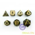 Bescon Ancient Brass Solid Metal Polyhedral D&D Dice Set of 7 Antique Copper Metal RPG Role Playing Game Dice 7pcs Set