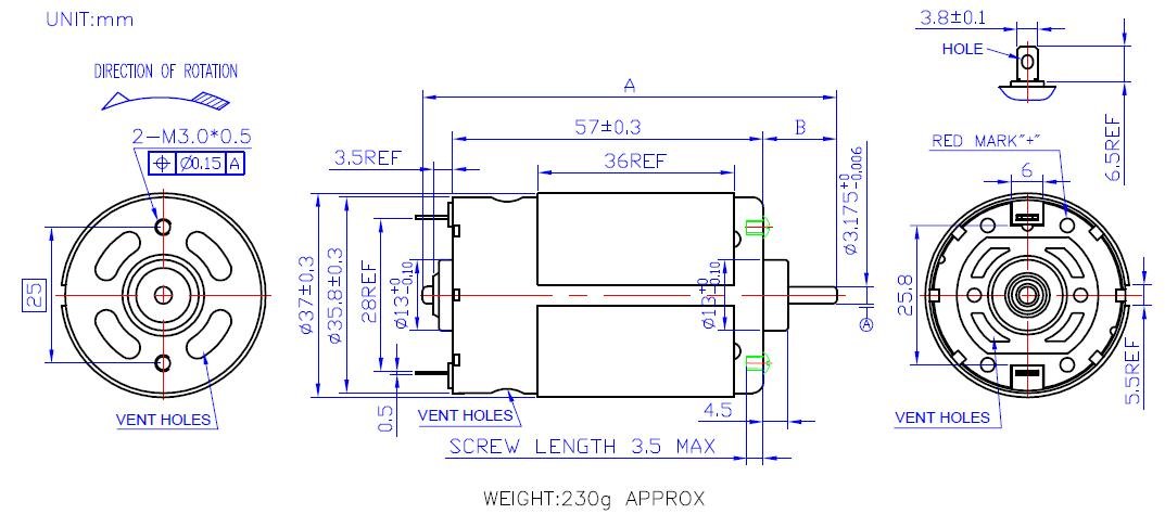 Cylinder Dc Motor Rs-550ph For Vacuum Cleaner