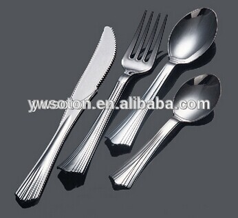 Party wedding flatware/Silver Coated Disposable plastic cutlery/silver coated flatware disposable plastic cutlery
