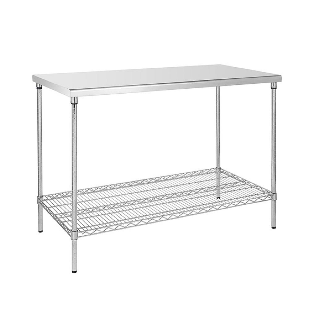 commercial work table with wire undershelf