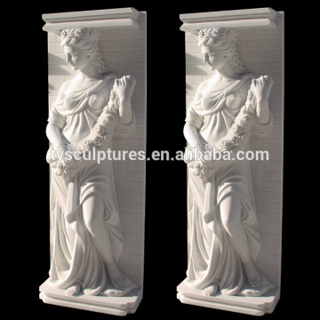 Beautiful natural veneer stone column marble lady pillar for decor