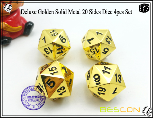 Juego de oro dorado de lujo de los lados 20 del metal sólido 4pcs Deluxe Golden Solid Metal 20 Sides Dice 4pcs Set