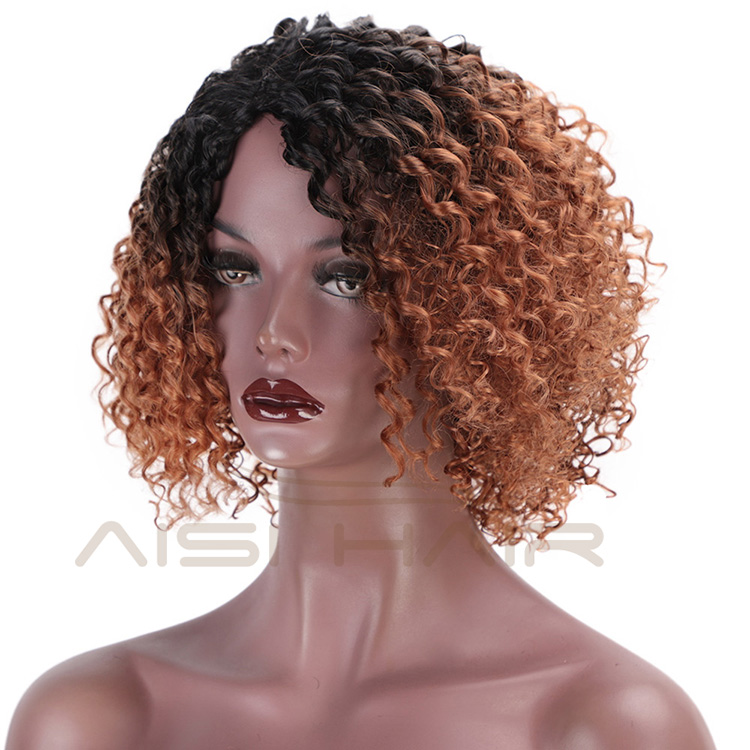 Aisi Hair Ombre Brown Kinky Curly Short Wigs Heat Resistant Synthetic Fiber Afro Curly Short Bob Wigs for Women