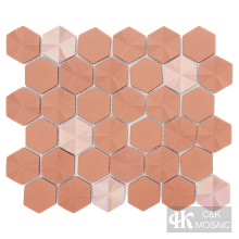 Glass hexagon tile backsplash