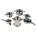 Stainless Steel Cookware Set with Glass Blue Lid