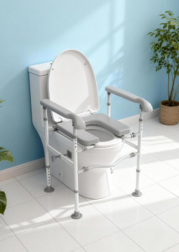 Adjustable Height Raised Toilet Seat with Armrest Handles