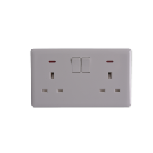 UK Standard 13A Two Gang Socket with Switched Wall Sockets and Neon